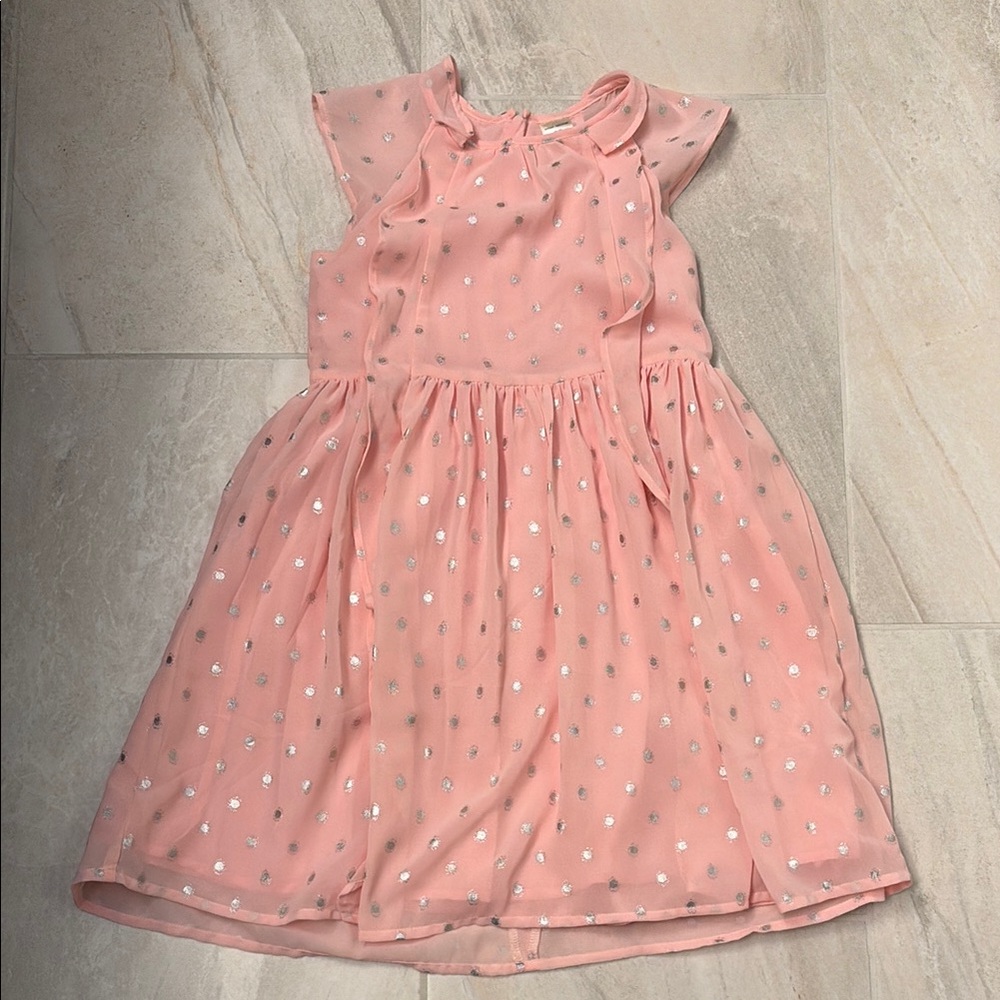 Oshkosh B’Gosh (Size 6/6X) Pink chiffon Dress with Silver Polka Dots